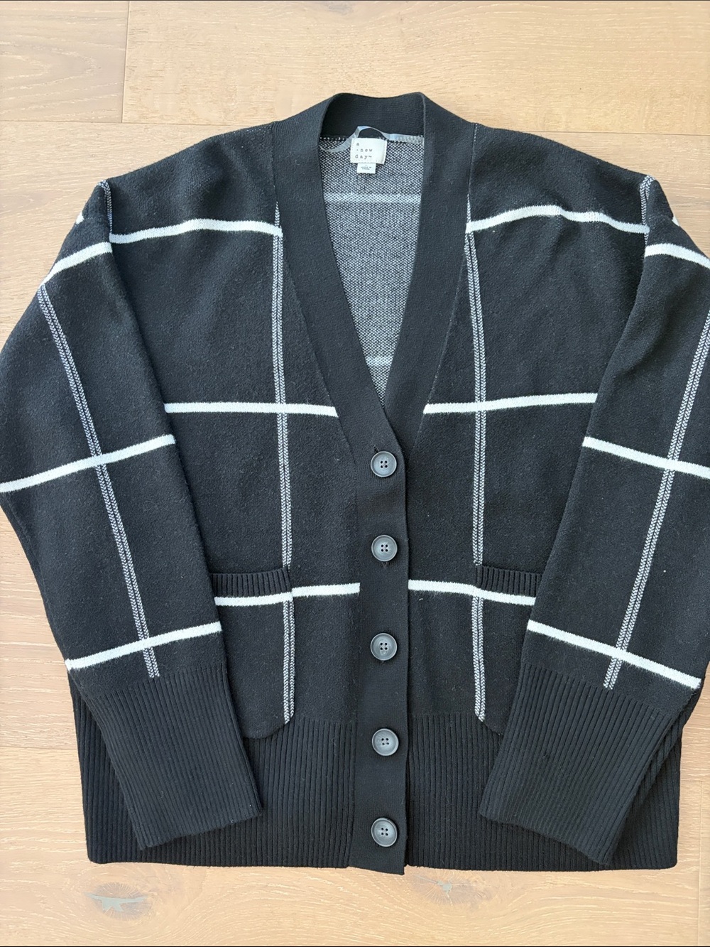 a new day Black Windowpane Cardigan Sweater with Cream Grid. Super Soft!
